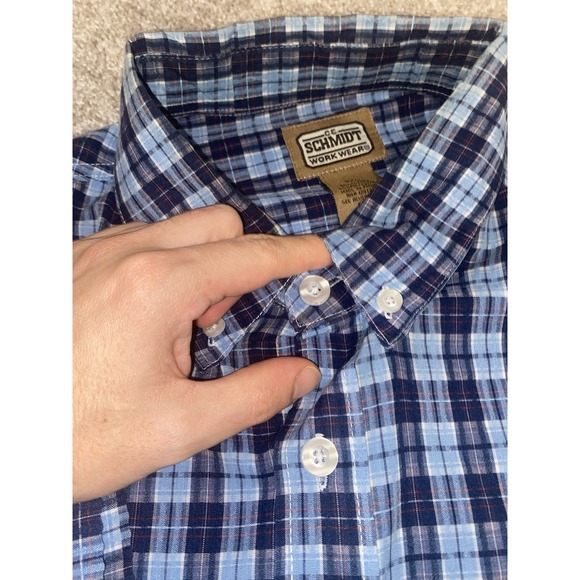 C.E.Schmidt Workwear Men's Short Sleeve Mens 3XL Button Shirt Blue Plaid Camp - Picture 3 of 9
